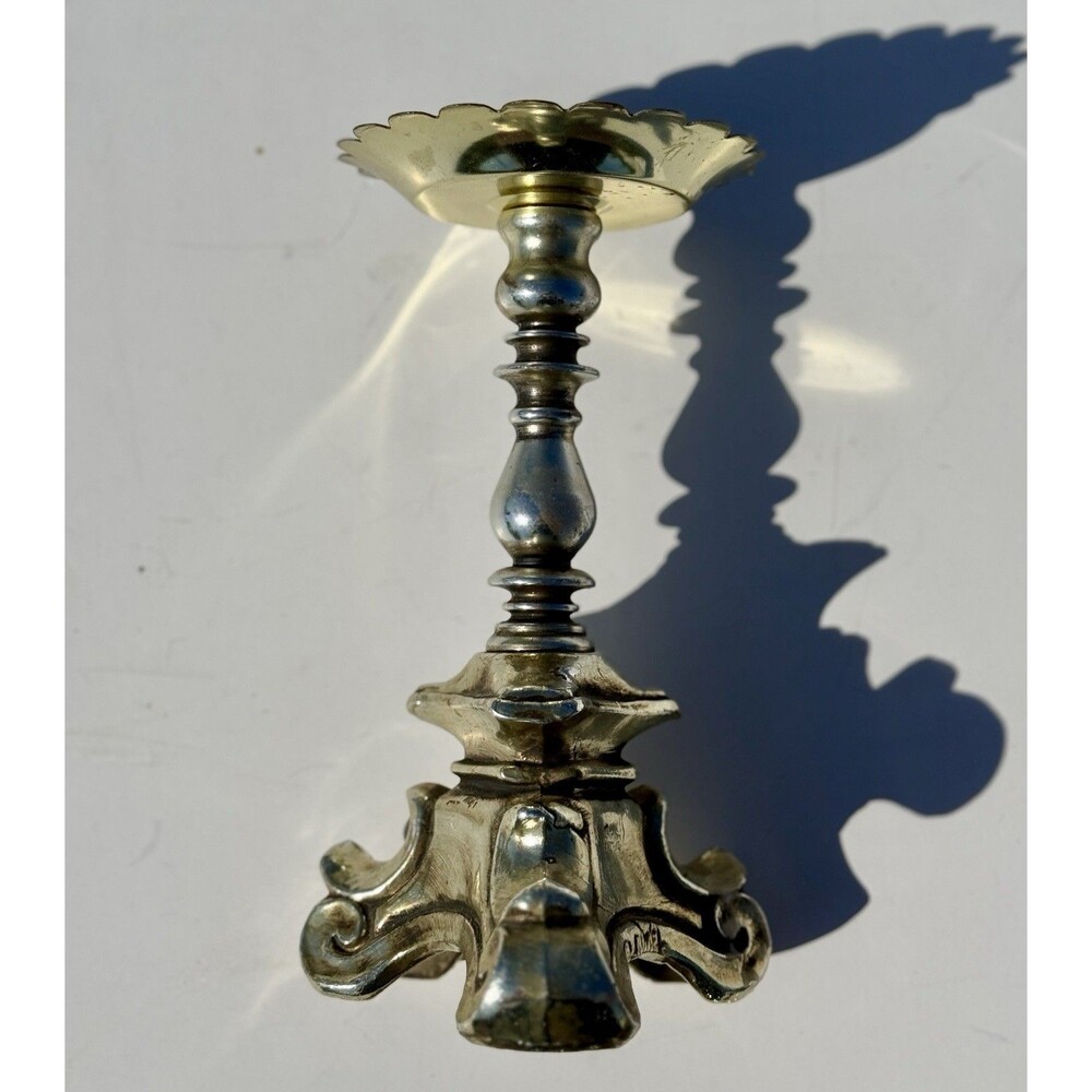 Metal Silver-Toned Baroque Hollywood Regency Candle Holder